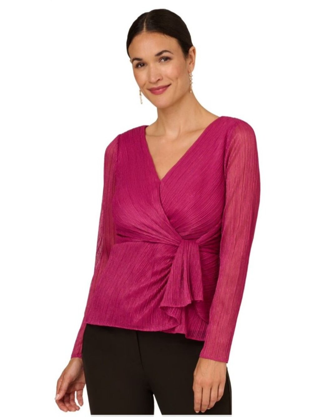 Adrianna Papell Womens Size 4 Pink Magenta Metallic V-Neck Side-Tie Top NEW